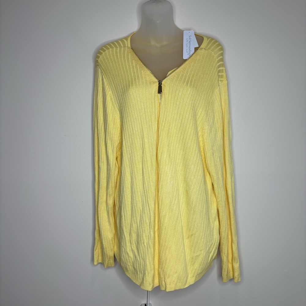 Soft Surroundings Zipper front detail Yellow Robbed long sleeve top size 2x NWT